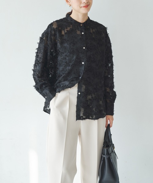 URBAN RESEARCH（アーバンリサーチ）の「カットジャガードバンドカラーシャツ（シャツ/ブラウス・レディース・オフホワイト/ブラック・FREE）」の16枚目の写真