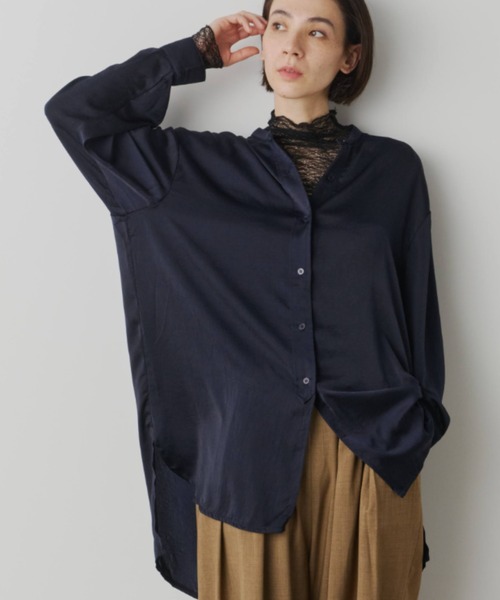 セール】サテンバンドカラーロングシャツ（シャツ/ブラウス）｜Libra