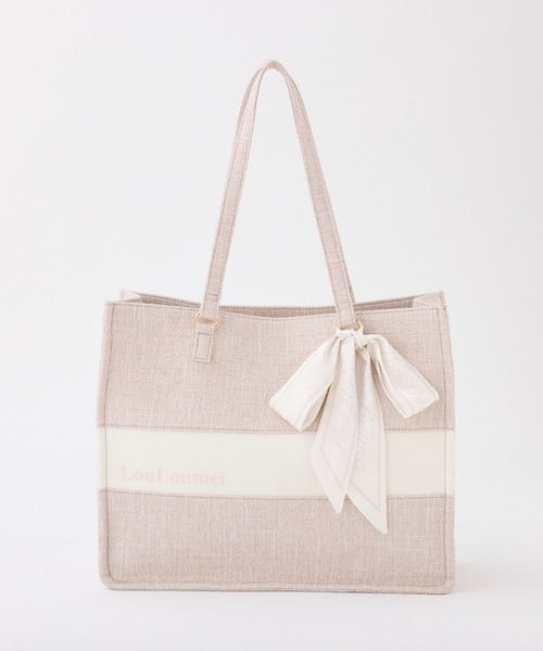 one after another NICE CLAUP（ワンアフターアナザーナイスクラップ）の「【LouLoumei】リボンチャームツイードトートバッグ（トートバッグ・レディース・ブラック/ピンクベージュ/アイボリー/ピンク・FREE）」の4枚目の写真