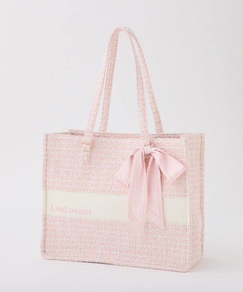 one after another NICE CLAUP（ワンアフターアナザーナイスクラップ）の「【LouLoumei】リボンチャームツイードトートバッグ（トートバッグ・レディース・ブラック/ピンクベージュ/アイボリー/ピンク・FREE）」の19枚目の写真