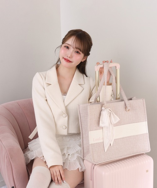 one after another NICE CLAUP（ワンアフターアナザーナイスクラップ）の「【LouLoumei】リボンチャームツイードトートバッグ（トートバッグ・レディース・ブラック/ピンクベージュ/アイボリー/ピンク・FREE）」の5枚目の写真