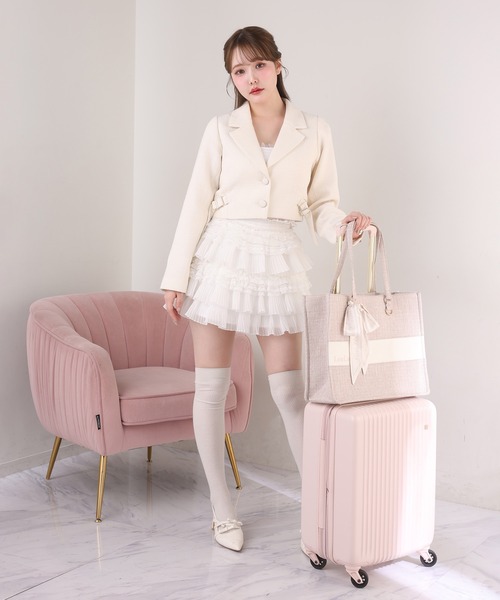 one after another NICE CLAUP（ワンアフターアナザーナイスクラップ）の「【LouLoumei】リボンチャームツイードトートバッグ（トートバッグ・レディース・ブラック/ピンクベージュ/アイボリー/ピンク・FREE）」の8枚目の写真