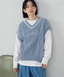 ONIGIRI（オニギリ）の「デニム調ニットベスト（ベスト）」