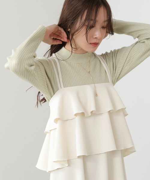 Bab（バブ）の「【選べるサイズ展開/イージージョーゼットシリーズ】イージージョーゼットティアードキャミワンピース（ワンピース・レディース・アイボリー/ブラック/モカ・S/M/L）」の4枚目の写真