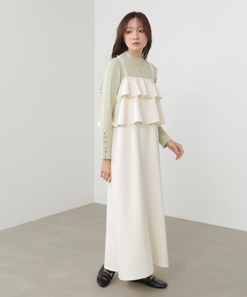 Bab（バブ）の「【選べるサイズ展開/イージージョーゼットシリーズ】イージージョーゼットティアードキャミワンピース（ワンピース・レディース・アイボリー/ブラック/モカ・S/M/L）」の5枚目の写真