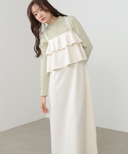 Bab（バブ）の「【選べるサイズ展開/イージージョーゼットシリーズ】イージージョーゼットティアードキャミワンピース（ワンピース・レディース・アイボリー/ブラック/モカ・S/M/L）」の10枚目の写真