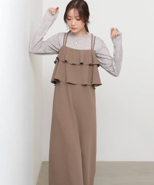 Bab（バブ）の「【選べるサイズ展開/イージージョーゼットシリーズ】イージージョーゼットティアードキャミワンピース（ワンピース・レディース・アイボリー/ブラック/モカ・S/M/L）」の20枚目の写真