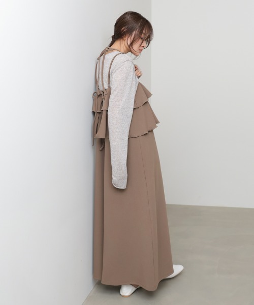 Bab（バブ）の「【選べるサイズ展開/イージージョーゼットシリーズ】イージージョーゼットティアードキャミワンピース（ワンピース・レディース・アイボリー/ブラック/モカ・S/M/L）」の21枚目の写真