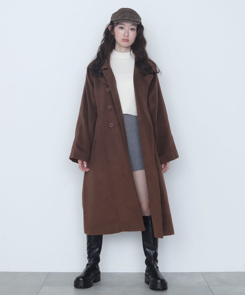WEGO(ウィゴー)の「WEGO/オーバーサイズダブルロングコート(ピーコート・レディース・ピンク/ブラウン/ブラック・X-LARGE/MEDIUM/LARGE)」の3枚目の写真