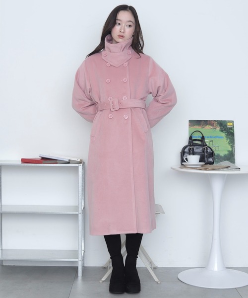 WEGO(ウィゴー)の「WEGO/オーバーサイズダブルロングコート(ピーコート・レディース・ピンク/ブラウン/ブラック・X-LARGE/MEDIUM/LARGE)」の22枚目の写真