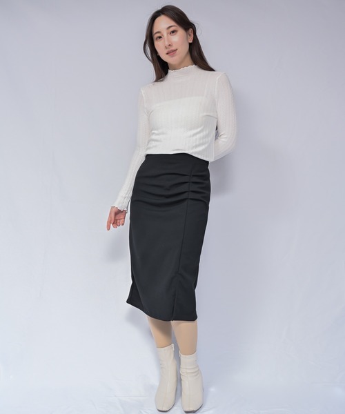 Alite cloth（アリーテクロス）の「ハイウエストスリットスカート（スカート・レディース・ブラック/アイボリー・M/L）」の4枚目の写真