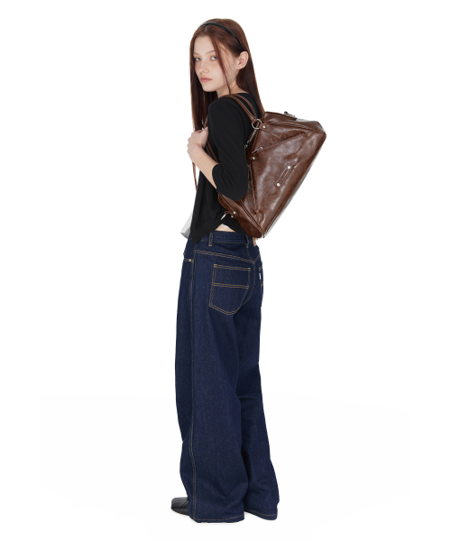 Faux Leather M.O.S Bag, BROWN（メッセンジャーバッグ 