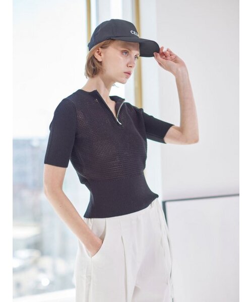 AYIHOLIC CASHMERE(アイホリックカシミア)の「ハーフジップワイドリップラウンド(ニット/セーター・レディース・ブラック・S/M)」の1枚目の写真