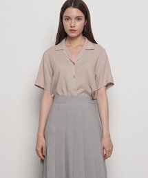W221 linen open collar half shirts beige