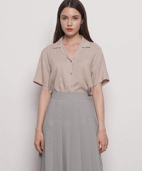 THE-ABON(エイボン)の「W221 linen open collar half shirts beige(シャツ/ブラウス・レディース・その他・FREE)」の1枚目の写真
