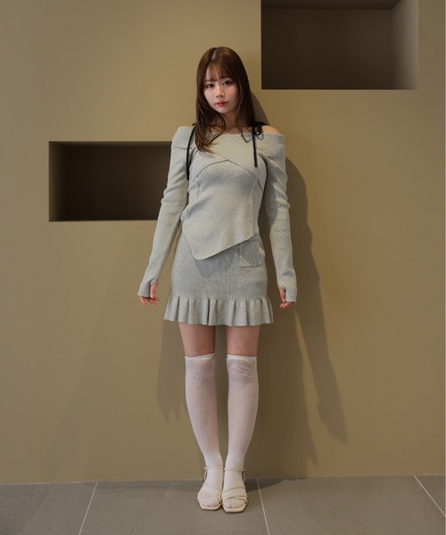 M DOLLY(エムドリー)の「*M DOLLY original* cross ribbon piccola knit set up/クロスリボンピッコラニットセットアップ(セットアップ・レディース・グレー/ベージュ・FREE)」の10枚目の写真