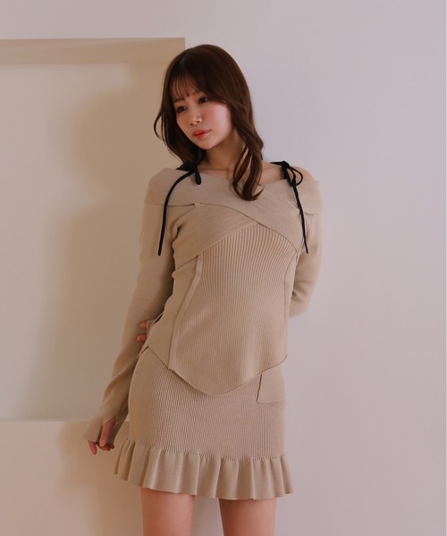 M DOLLY(エムドリー)の「*M DOLLY original* cross ribbon piccola knit set up/クロスリボンピッコラニットセットアップ(セットアップ・レディース・グレー/ベージュ・FREE)」の11枚目の写真