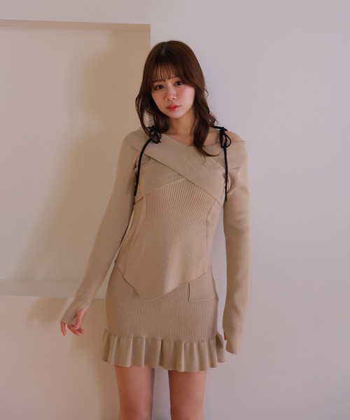 M DOLLY(エムドリー)の「*M DOLLY original* cross ribbon piccola knit set up/クロスリボンピッコラニットセットアップ(セットアップ・レディース・グレー/ベージュ・FREE)」の12枚目の写真