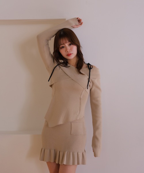M DOLLY(エムドリー)の「*M DOLLY original* cross ribbon piccola knit set up/クロスリボンピッコラニットセットアップ(セットアップ・レディース・グレー/ベージュ・FREE)」の13枚目の写真