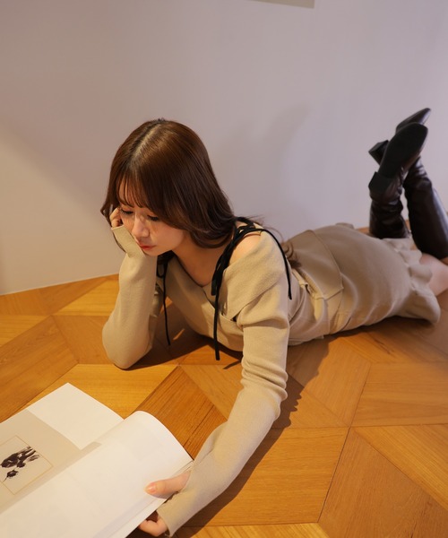 M DOLLY(エムドリー)の「*M DOLLY original* cross ribbon piccola knit set up/クロスリボンピッコラニットセットアップ(セットアップ・レディース・グレー/ベージュ・FREE)」の16枚目の写真