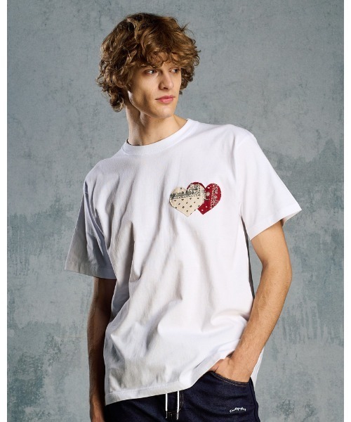 wjk（ダヴルジェイケイ）の「bandana panel heart T（Tシャツ/カットソー・メンズ・ホワイト×ブラック/ホワイト×レッド/ブラック/ピンク・SMALL/MEDIUM/LARGE/X-LARGE）」の2枚目の写真