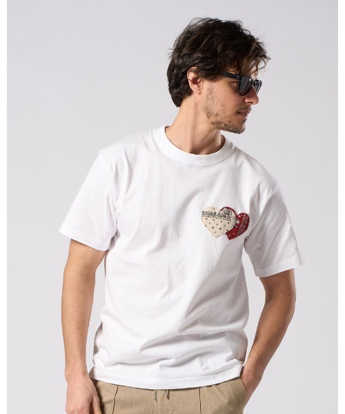 wjk（ダヴルジェイケイ）の「bandana panel heart T（Tシャツ/カットソー・メンズ・ホワイト×ブラック/ホワイト×レッド/ブラック/ピンク・SMALL/MEDIUM/LARGE/X-LARGE）」の17枚目の写真