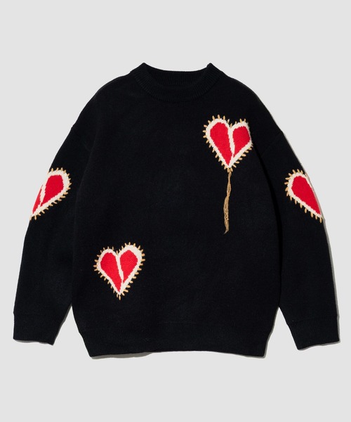 Revo.(レボ)の「Revo./レヴォ ハートジャガード & ステッチ ルーズニット(ニット/セーター・メンズ・グレー/ブラック・FREE)」の2枚目の写真