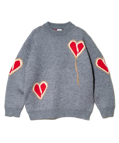 Revo.(レボ)の「Revo./レヴォ ハートジャガード & ステッチ ルーズニット(ニット/セーター・メンズ・グレー/ブラック・FREE)」の9枚目の写真