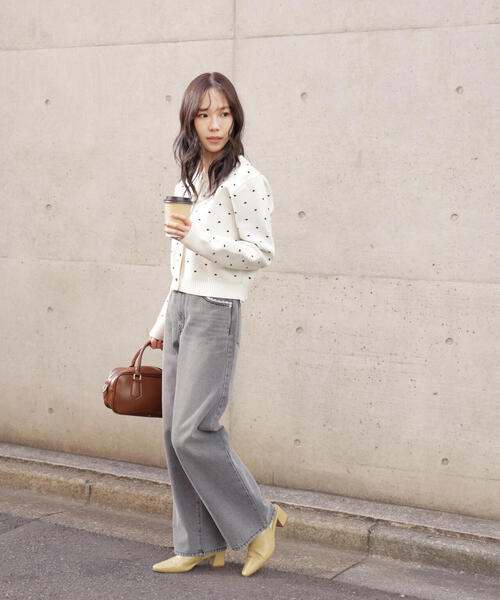 FREE'S MART（フリーズマート）の「◆ハートボタンドット柄カーディガン（ニット/セーター・レディース・グレー/ホワイト/ネイビー・FREE）」の15枚目の写真