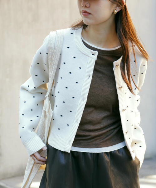 FREE'S MART（フリーズマート）の「◆ハートボタンドット柄カーディガン（ニット/セーター・レディース・グレー/ホワイト/ネイビー・FREE）」の19枚目の写真