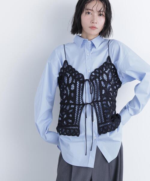 N.（N. Natural Beauty Basic）（エヌエヌナチュラルビューティーベーシック）の「バテンレースビスチェ（キャミソール・レディース・ブラック/オフホワイト・ﾌﾘ-）」の9枚目の写真