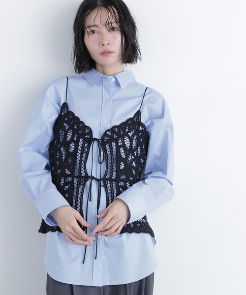 N.(N. Natural Beauty Basic)(エヌエヌナチュラルビューティーベーシック)の「バテンレースビスチェ(キャミソール・レディース・ブラック/オフホワイト・フリ-)」の2枚目の写真