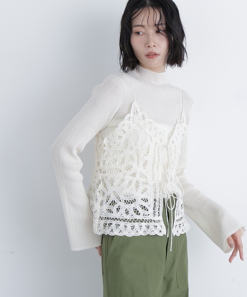 N.(N. Natural Beauty Basic)(エヌエヌナチュラルビューティーベーシック)の「バテンレースビスチェ(キャミソール・レディース・ブラック/オフホワイト・フリ-)」の5枚目の写真