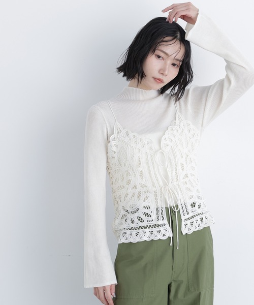 N.(N. Natural Beauty Basic)(エヌエヌナチュラルビューティーベーシック)の「バテンレースビスチェ(キャミソール・レディース・ブラック/オフホワイト・フリ-)」の7枚目の写真