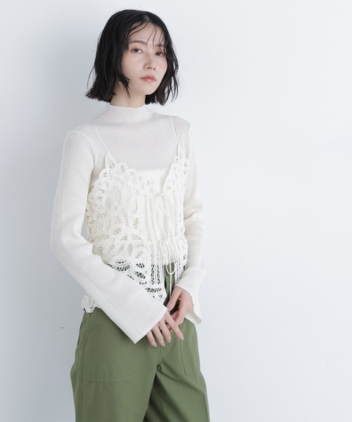 N.(N. Natural Beauty Basic)(エヌエヌナチュラルビューティーベーシック)の「バテンレースビスチェ(キャミソール・レディース・ブラック/オフホワイト・フリ-)」の10枚目の写真