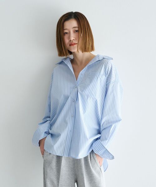 YECCA VECCA(イェッカヴェッカ)の「イージーケアオーバーシャツ(シャツ/ブラウス・レディース・ピンク/ブルー系その他6/ストライプ/ネイビー・FREE)」の3枚目の写真