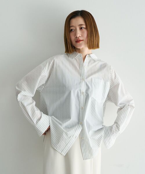 YECCA VECCA(イェッカヴェッカ)の「イージーケアオーバーシャツ(シャツ/ブラウス・レディース・ピンク/ブルー系その他6/ストライプ/ネイビー・FREE)」の7枚目の写真