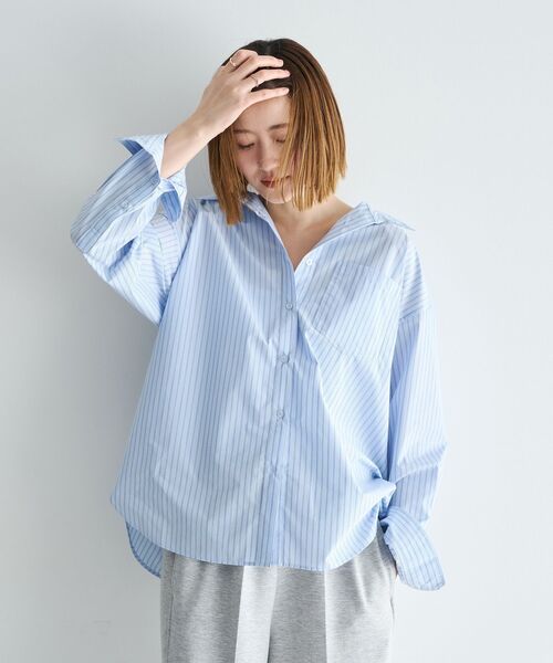 YECCA VECCA(イェッカヴェッカ)の「イージーケアオーバーシャツ(シャツ/ブラウス・レディース・ピンク/ブルー系その他6/ストライプ/ネイビー・FREE)」の8枚目の写真
