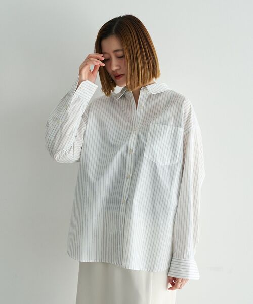 YECCA VECCA(イェッカヴェッカ)の「イージーケアオーバーシャツ(シャツ/ブラウス・レディース・ピンク/ブルー系その他6/ストライプ/ネイビー・FREE)」の5枚目の写真