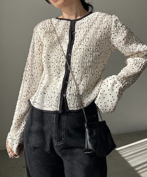 CAPRICIEUX LE'MAGE(カプリシューレマージュ)の「ドットシャーリングブラウス(シャツ/ブラウス・レディース・オフホワイト/ブラック・FREE)」の1枚目の写真