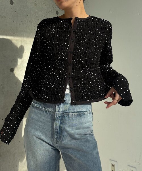 CAPRICIEUX LE'MAGE(カプリシューレマージュ)の「ドットシャーリングブラウス(シャツ/ブラウス・レディース・オフホワイト/ブラック・FREE)」の2枚目の写真