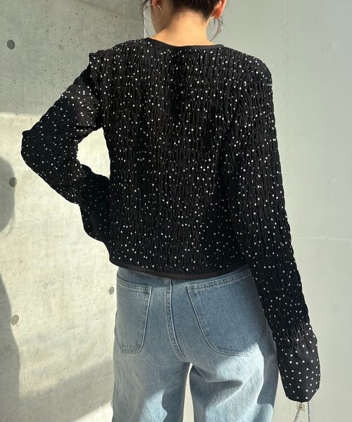 CAPRICIEUX LE'MAGE(カプリシューレマージュ)の「ドットシャーリングブラウス(シャツ/ブラウス・レディース・オフホワイト/ブラック・FREE)」の4枚目の写真