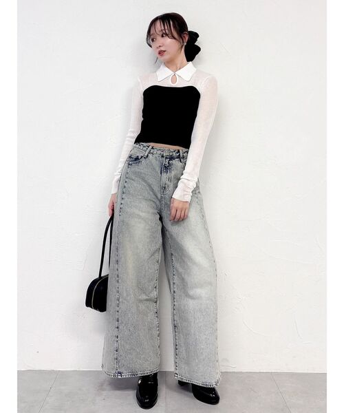 dazzlin(ダズリン)の「シアーレイヤードライクニットトップス(ニット/セーター・レディース・ブラック/グレー/ベージュ・FREE)」の8枚目の写真