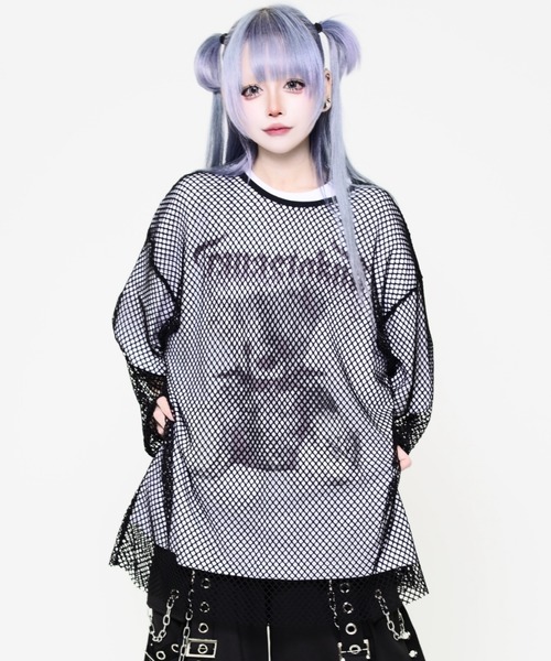 TRAVAS TOKYO(トラバス トウキョウ)の「『TRAVAS TOKYO/トラバス トーキョー』メッシュレイヤードくまプリントTシャツ(Tシャツ/カットソー・レディース・ブラック×ホワイト/ブラック・FREE)」の1枚目の写真