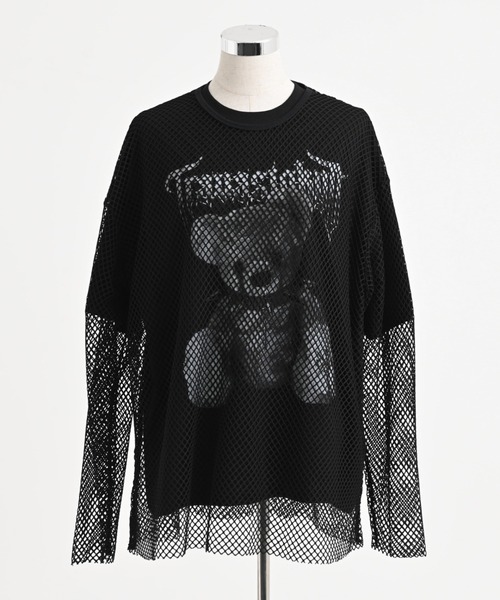 TRAVAS TOKYO(トラバス トウキョウ)の「『TRAVAS TOKYO/トラバス トーキョー』メッシュレイヤードくまプリントTシャツ(Tシャツ/カットソー・レディース・ブラック×ホワイト/ブラック・FREE)」の21枚目の写真