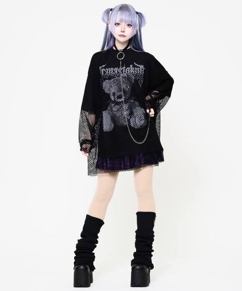 TRAVAS TOKYO(トラバス トウキョウ)の「『TRAVAS TOKYO/トラバス トーキョー』メッシュレイヤードくまプリントTシャツ(Tシャツ/カットソー・レディース・ブラック×ホワイト/ブラック・FREE)」の11枚目の写真