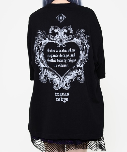TRAVAS TOKYO(トラバス トウキョウ)の「『TRAVAS TOKYO/トラバス トーキョー』メッシュレイヤードくまプリントTシャツ(Tシャツ/カットソー・レディース・ブラック×ホワイト/ブラック・FREE)」の6枚目の写真