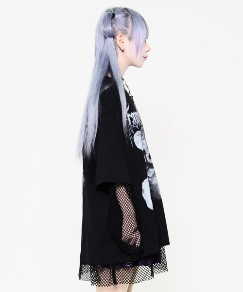 TRAVAS TOKYO(トラバス トウキョウ)の「『TRAVAS TOKYO/トラバス トーキョー』メッシュレイヤードくまプリントTシャツ(Tシャツ/カットソー・レディース・ブラック×ホワイト/ブラック・FREE)」の4枚目の写真