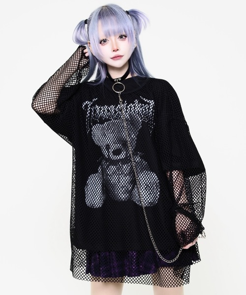 TRAVAS TOKYO(トラバス トウキョウ)の「『TRAVAS TOKYO/トラバス トーキョー』メッシュレイヤードくまプリントTシャツ(Tシャツ/カットソー・レディース・ブラック×ホワイト/ブラック・FREE)」の8枚目の写真