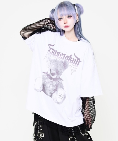 TRAVAS TOKYO(トラバス トウキョウ)の「『TRAVAS TOKYO/トラバス トーキョー』メッシュレイヤードくまプリントTシャツ(Tシャツ/カットソー・レディース・ブラック×ホワイト/ブラック・FREE)」の12枚目の写真